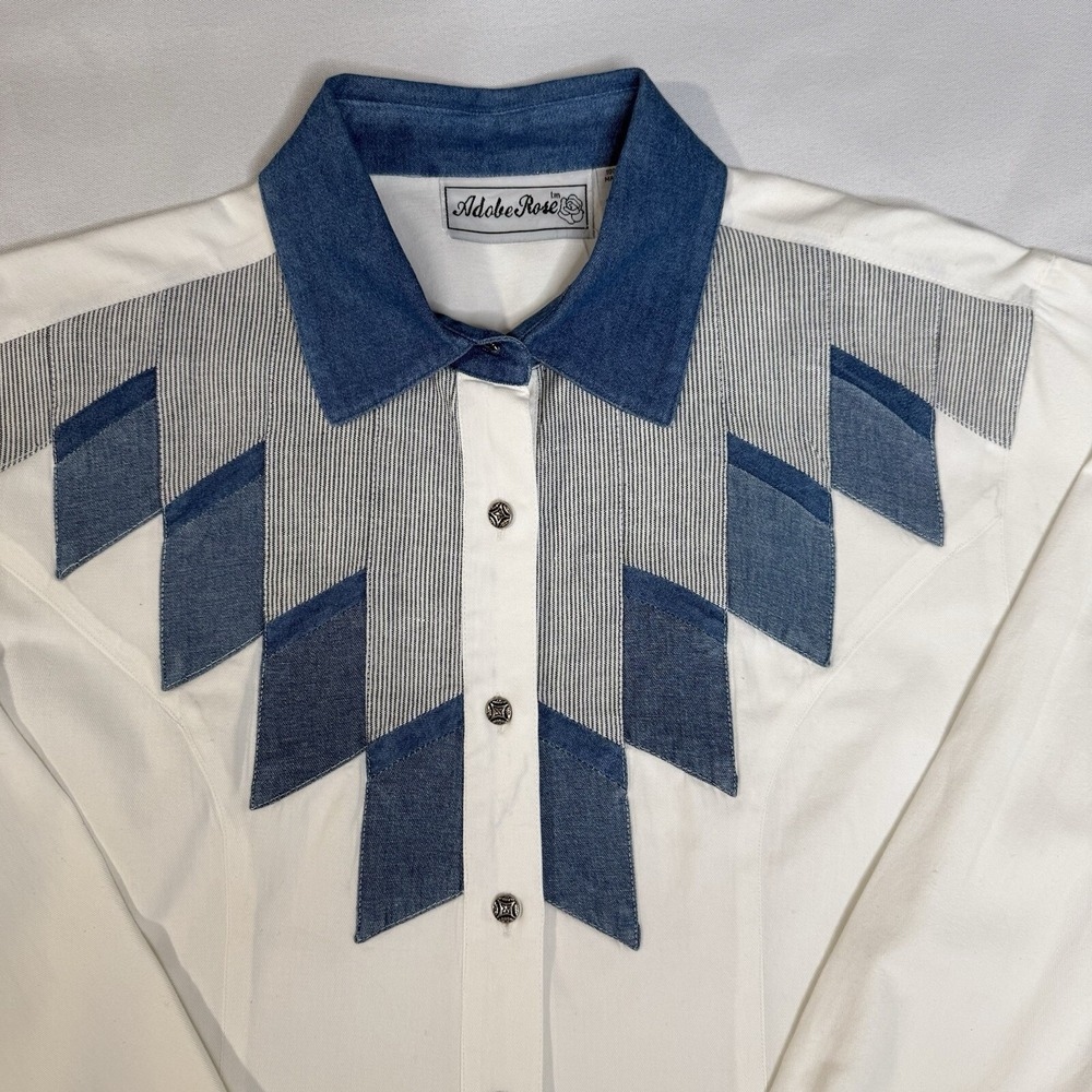 Adobe Rose Western Womens Denim Chambray Button Shirt Western Aztec Southwestern - Picture 3 of 12